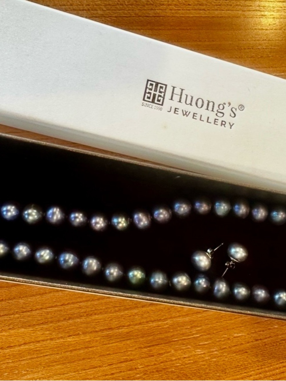 Huong's Iridescent Black Pearl Necklace with Matching Studs